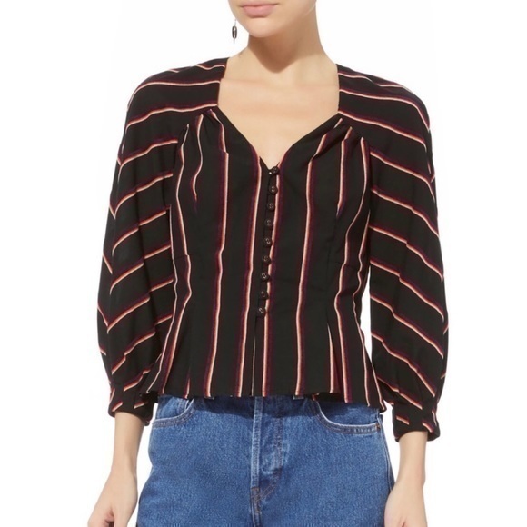 NWT Intermix Lexi Multicolored Striped Button‎ Front Blouse Shirt - Picture 2 of 8